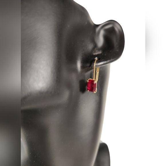 Ruby & Gold Leverback Earrings - Picture 4 of 6